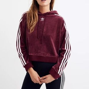 Adidas originals Velour Cropped Hoodie Sweatshirt Burgundy size Small